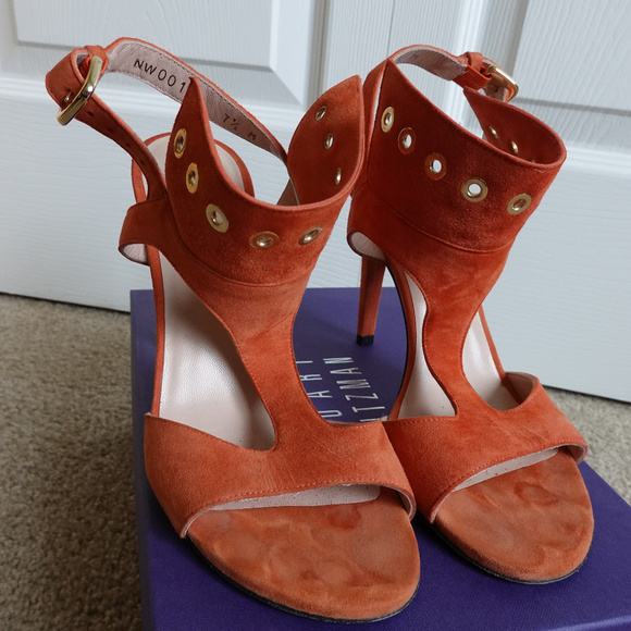 coral suede sandals